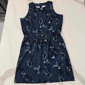 Lole Floral Sleeveless Midi Dress Women's Large Blue Slash Pockets Back Zipper